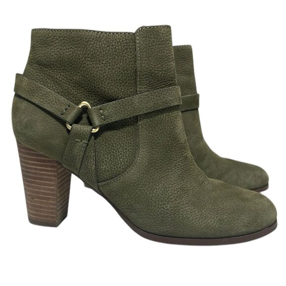 Cole Haan Grand.OS Leather Heeled Boots Olive Green Leather Ankle Booties Size 7 - Picture 1 of 10